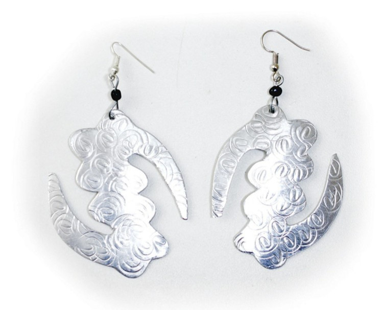 African- Gye Nyame- Aluminum- Silver tone Earrings- Handmade in Kenya- New