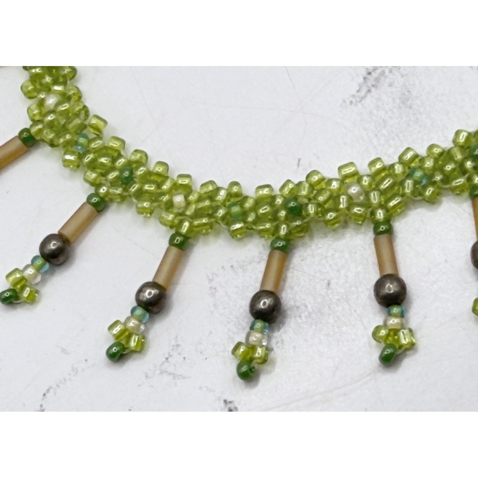 Boho Green Glass Bead Dangle Bracelet Adjustable Button Loop Festival Jewelry