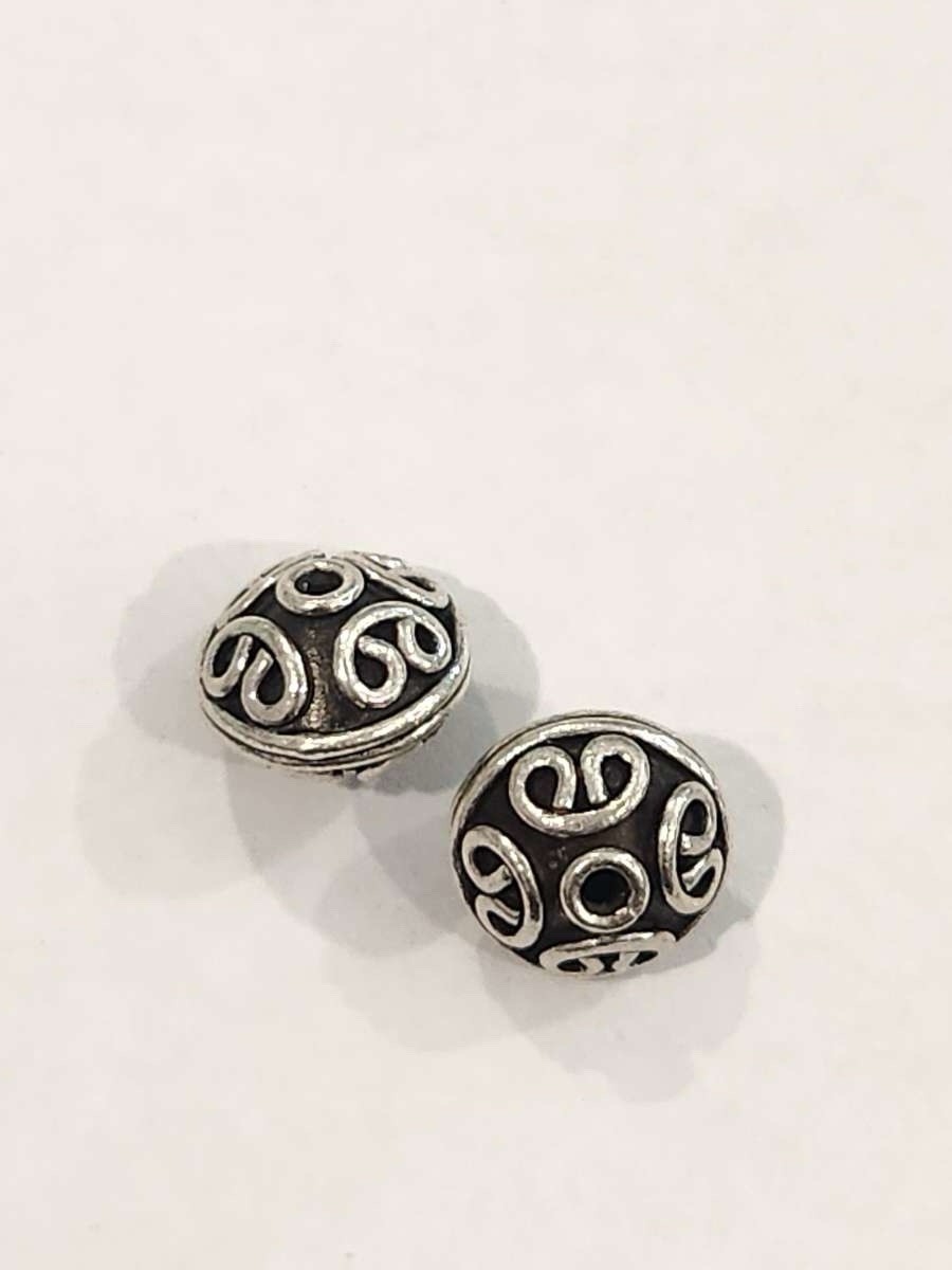 2 Sterling Silver Bali Scroll Lentil Spacer Beads 9.7mm 5g Jewelry Making