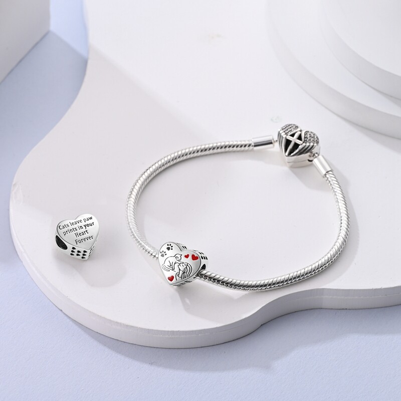 MULA New European Silver Plated Charm Enamel Girl Cat Heart For Women Bracelet