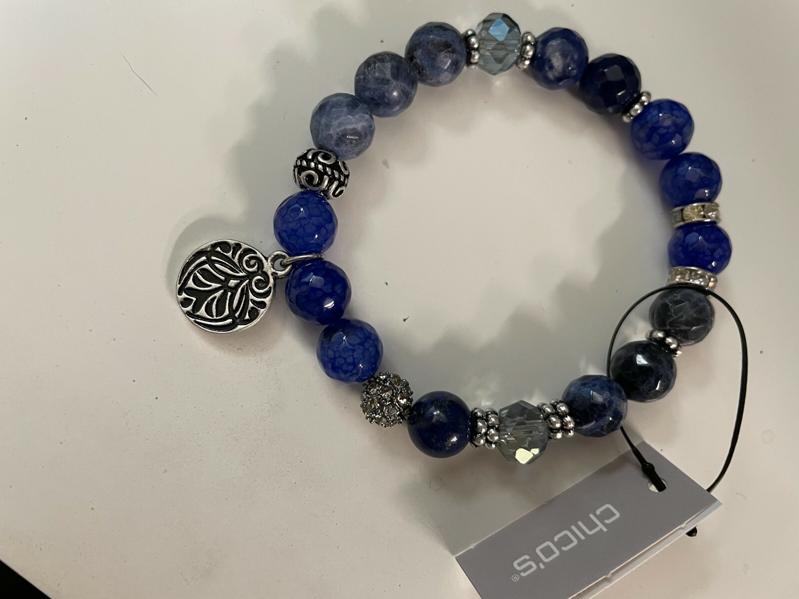 Chico’s Stretch Bracelet Blue Lapis & Glass Beads Silver all occasion gift mothe