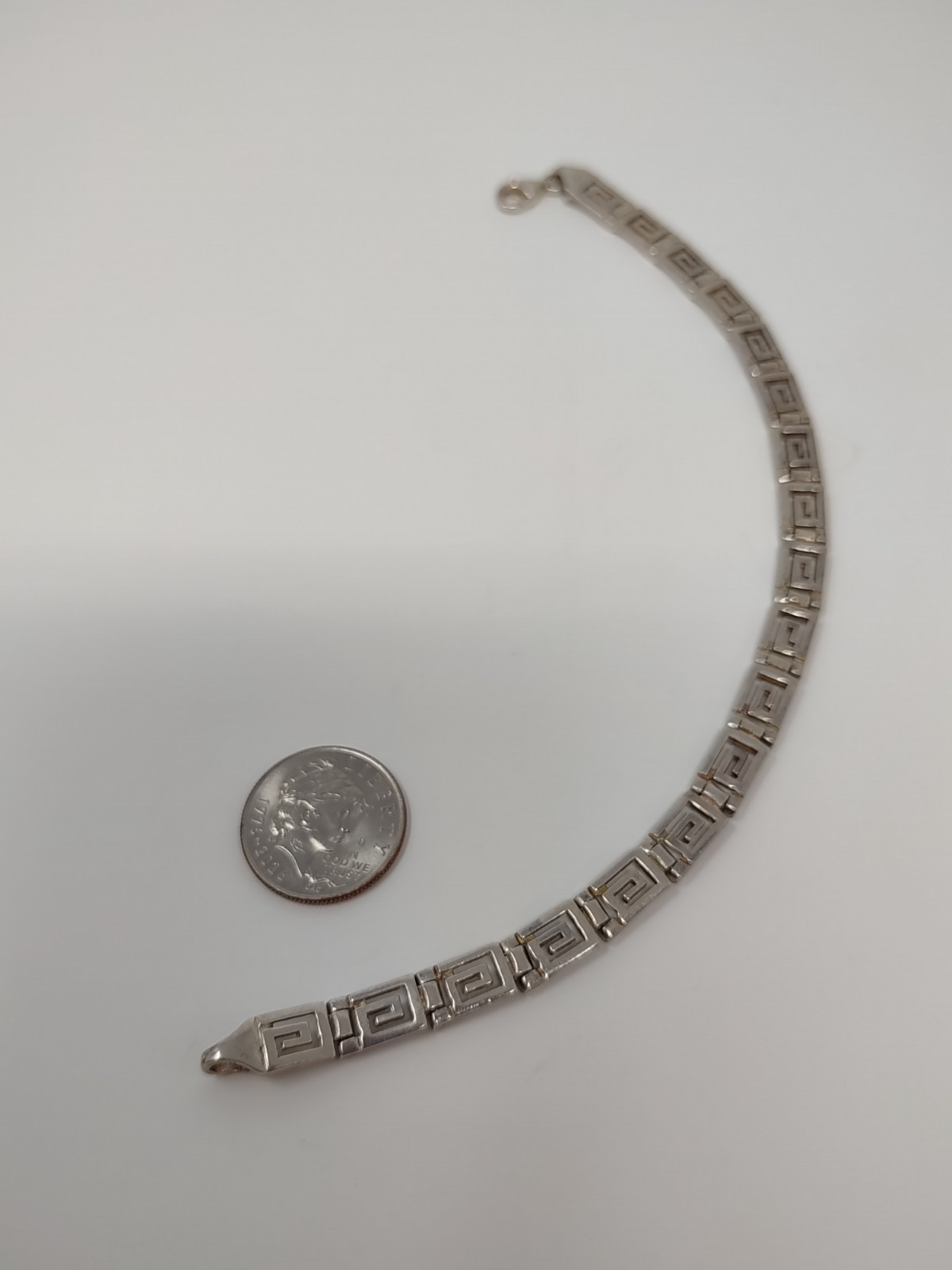 Sterling Silver Greek Key Link Bracelet 7 Inch 925