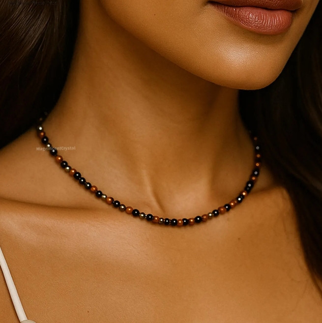 Natural Stone Triple Protection Choker Healing Energy Necklace Jewelry Gifts