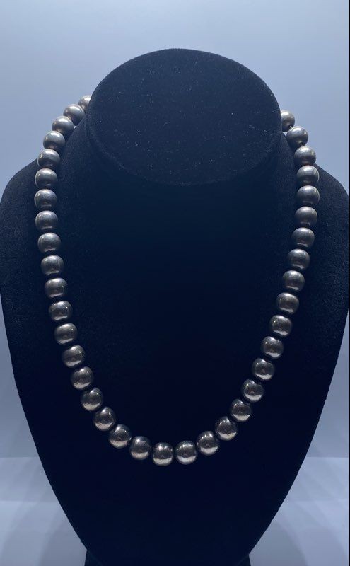 Bead Necklace with 900 Silver Beads and Base Metal Chain 18.25″ 38.8g