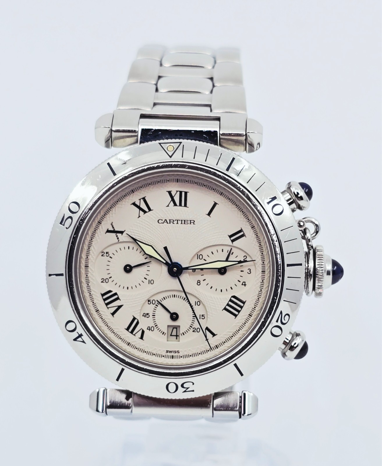 Cartier Pasha De Cartier Chronograph Quartz 38mm Stainless Steel Watch Ref 1050
