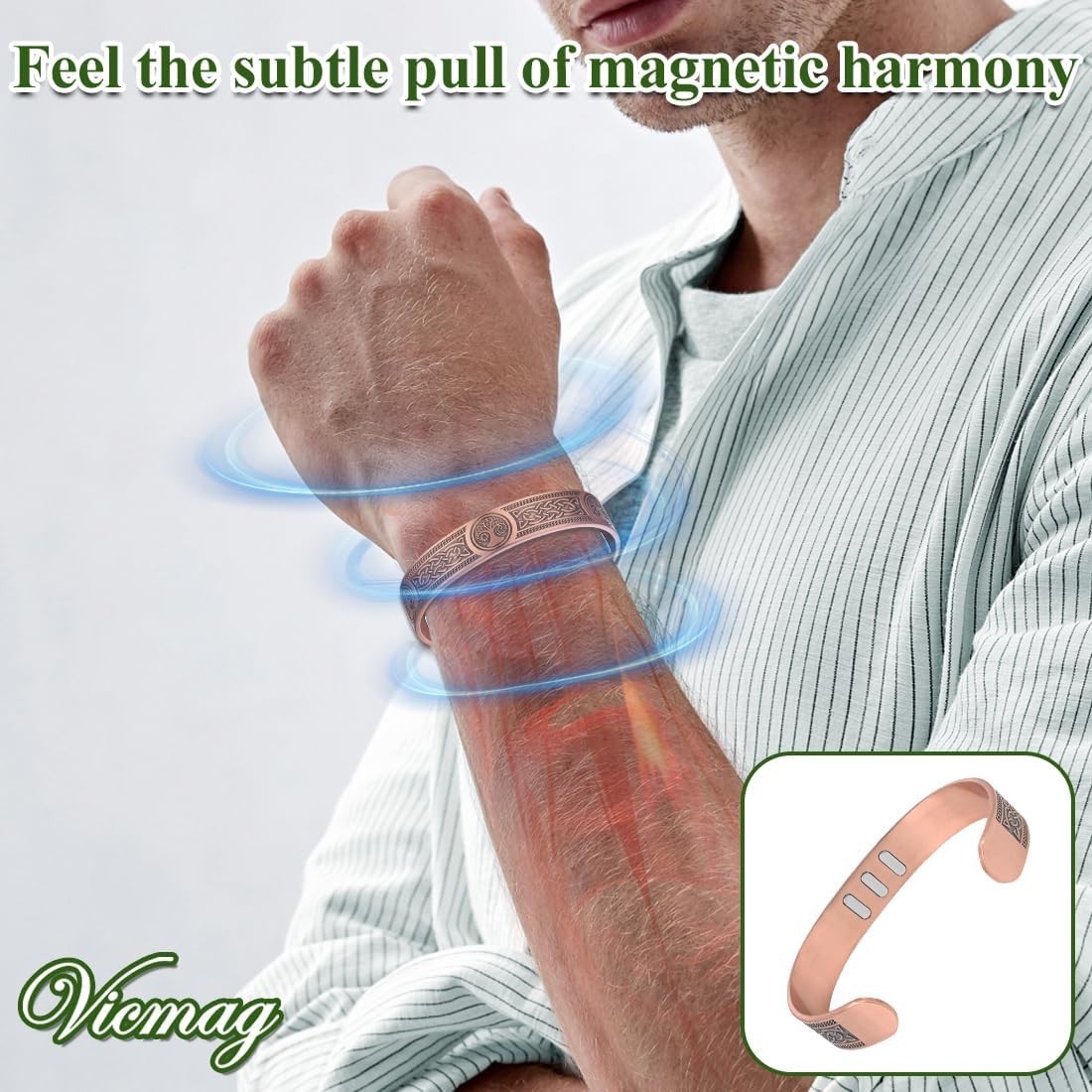 Adjustable 99% Pure Copper Bracelet for Men – Viking & Sun Moon Tree Design