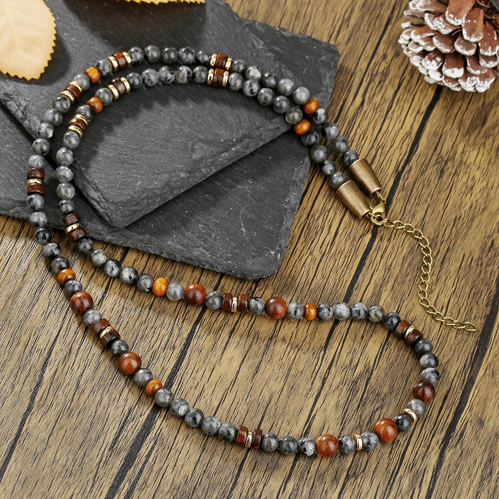 Tiger Eye Stone Hematite Necklace Long Natural Beaded Surfer Necklace for Men