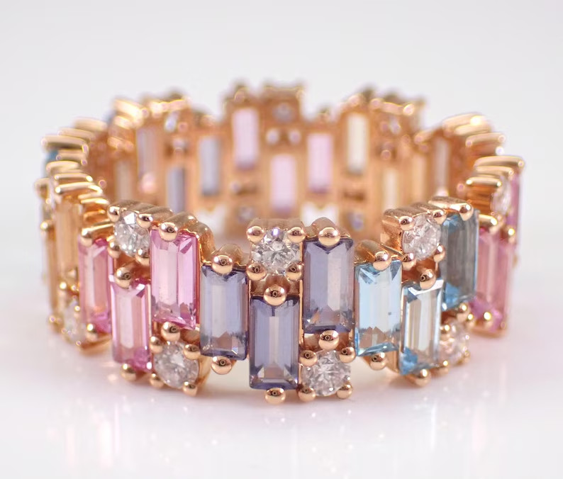 3.50Ct Baguette Cut Lab-Created Multi color Eternity Ring 14K Rose Gold Plated