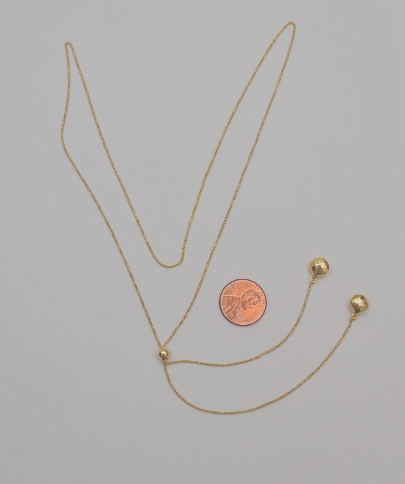14K Yellow Gold Adjustable Chain Necklace Slider Bead Up to 28 Inches C5
