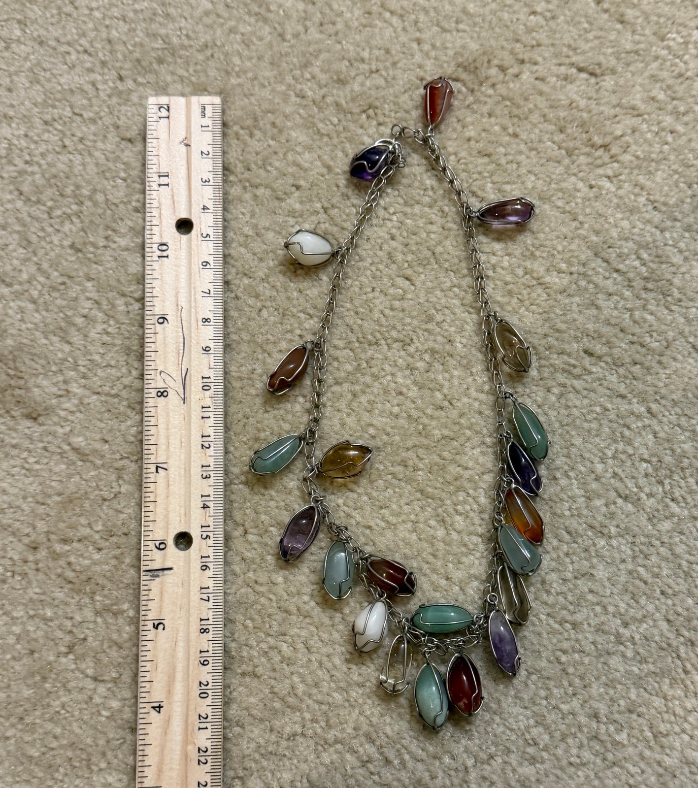 Lot of 3 Vintage Necklace Bracelet Wire Wrapped Caged Semi Precious Gemstones