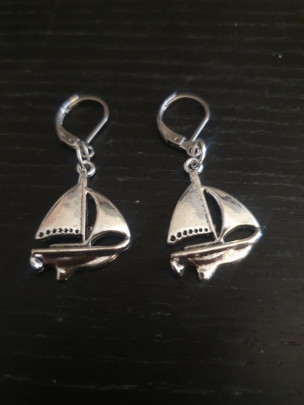 New Beautiful Sailing Boat Nautical Silver-tone Drop Dangle Earrings 1-3/4″ Long
