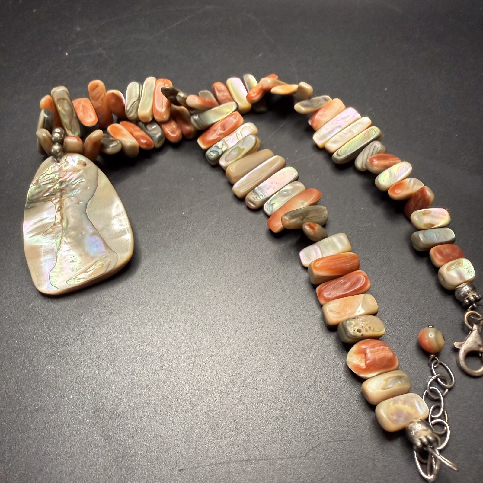 Silpada Red Abalone Shell Necklace 925 Sterling Silver Reversible Pendant N1046