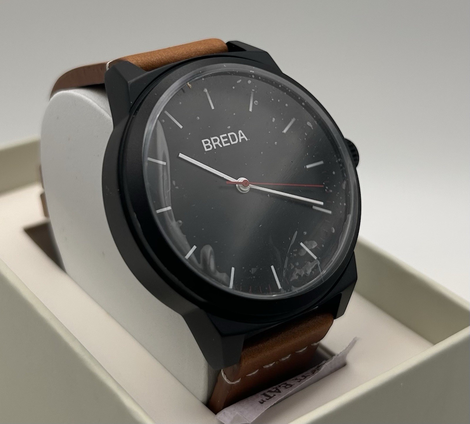 Breda Men’s Rand Black dial Black Case Brown Leather Strap Quartz 43mm Watch