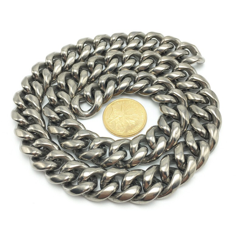 New 14mm TA1 Pure Titanium Cuban Chain Bracelet Necklace Anti Allergic Skin Care