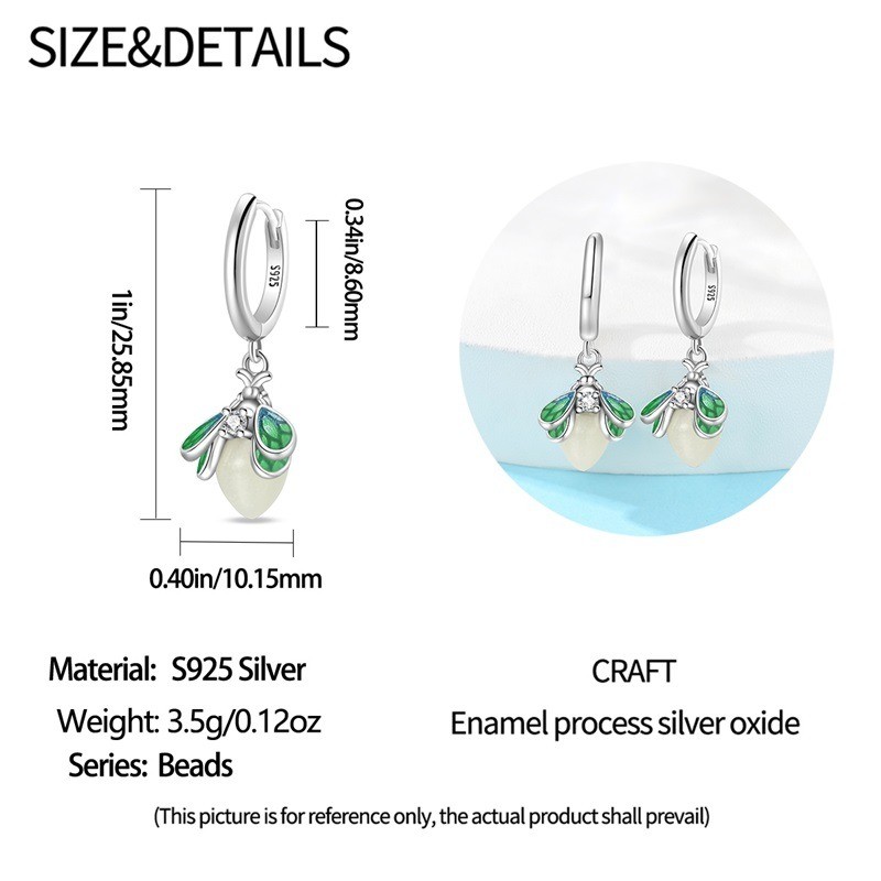 PANDACH 925 Sterling Silver Glow in the Dark Firefly Earrings For Women Jewelry