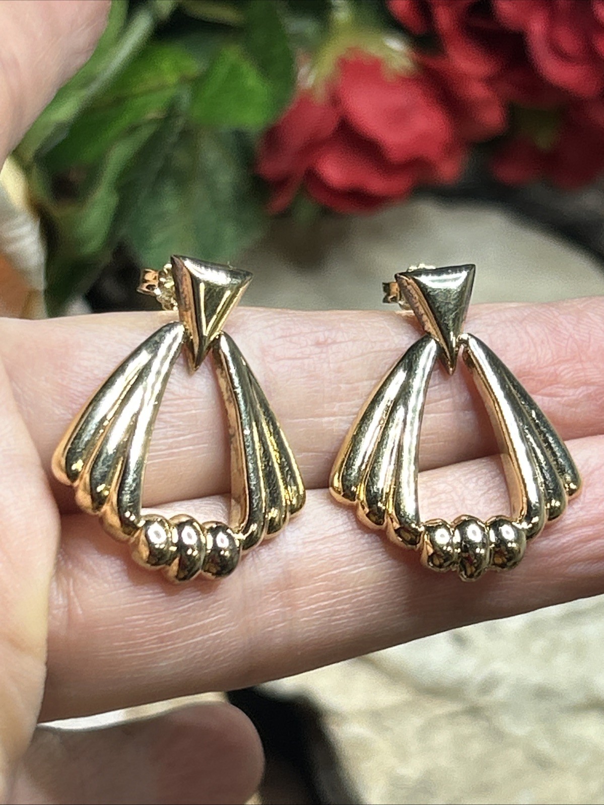 47. F.G.S. Yellow 925 Sterling Door Knocker Style Stud Earrings 1 1/8″, 8.7g