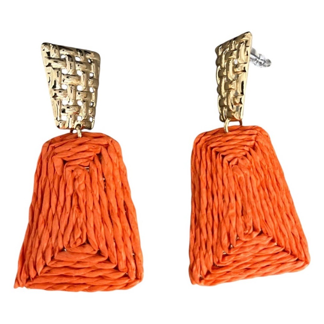 Gold-Plate Orange Tassel Drop Earrings