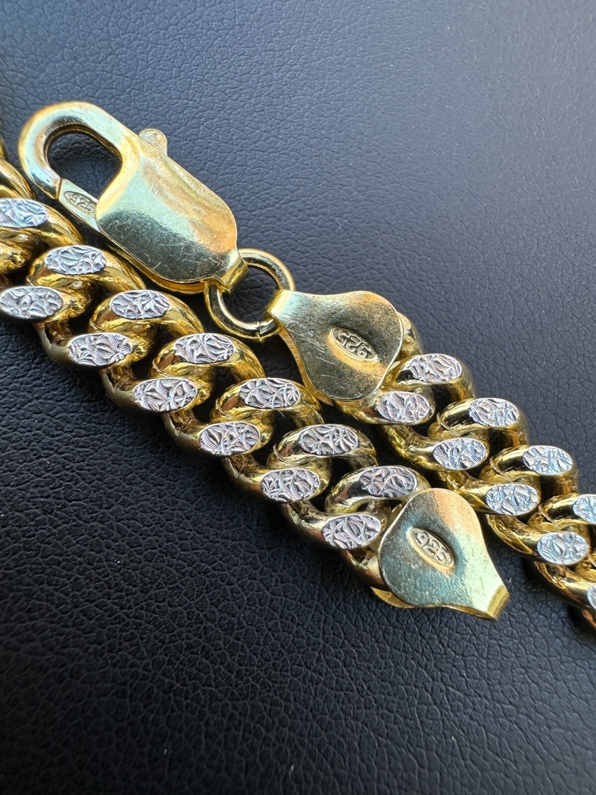 Miami Cuban Chain Bracelet Diamond Cut Two Tone 14k Gold Plated Real 925 Silver