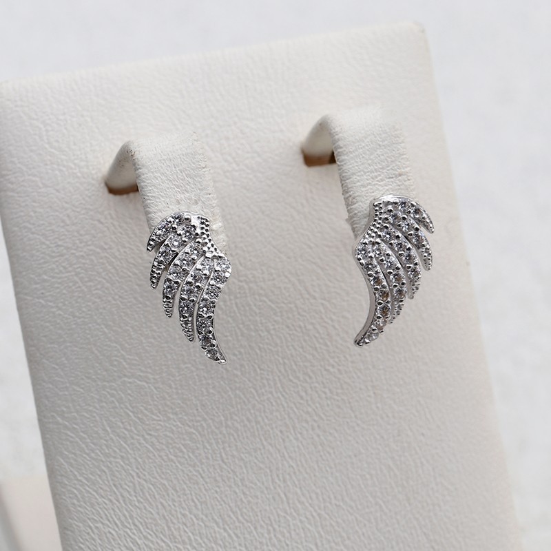 925 Sterling Silver CZ Angel Wing Stud Earrings Rose Gold White Korean Jewelry