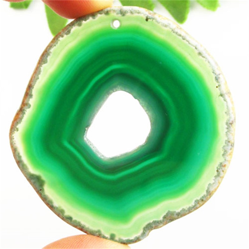 Green Geode Agate Slice Pendant Bead 65x62x5mm F39113