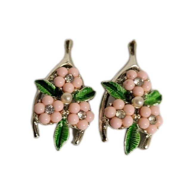 Vintage Horse shoe Pink Flower Scatter Pin Brooches Wishbone Silvertone (2)
