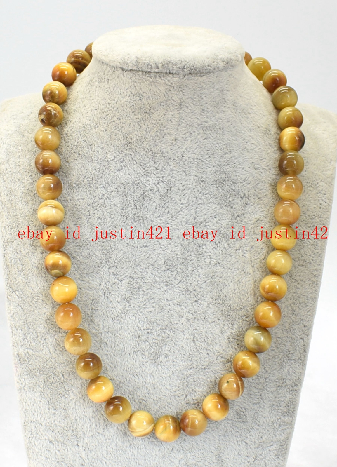 Genuine 6/8/10/12mm Gold Tiger’s Eye Round Gemstone Beads Necklace 14-36″ AAA+