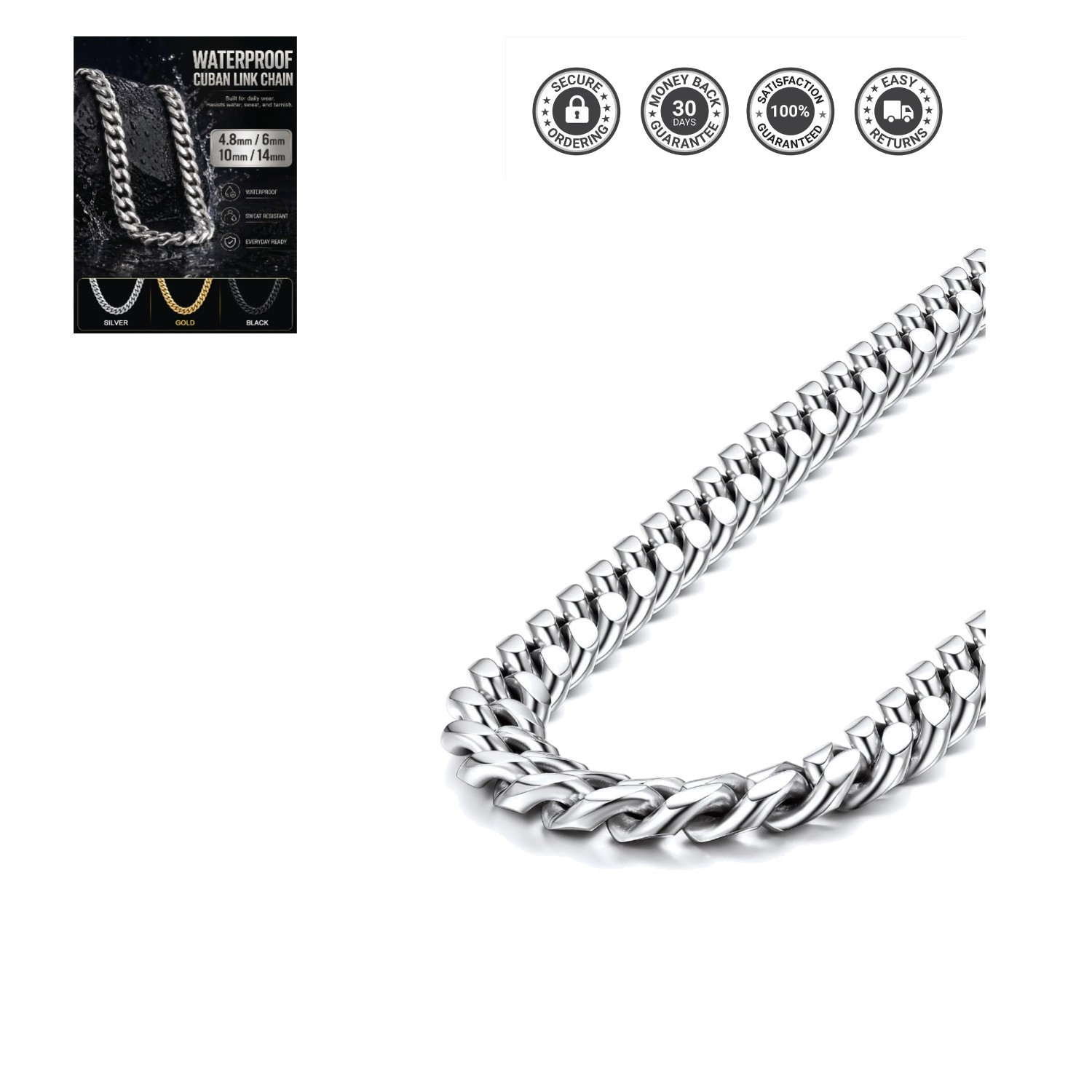 Luxury Stainless Steel Cuban Link Chain 26″ – Stylish & Waterproof Necklace