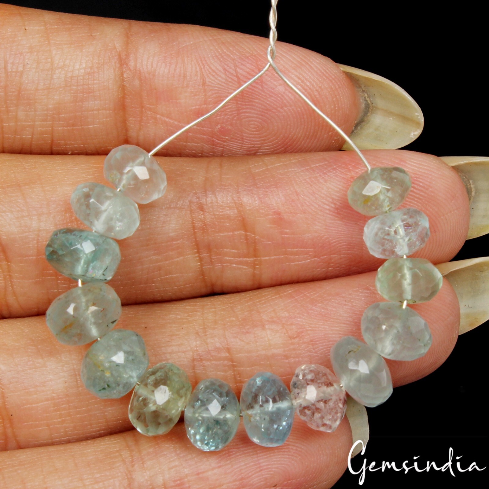 26.50 Ct/14 Pcs Natural Blue Untreated Aquamarine Round Cut Drill Beads Gems Lot