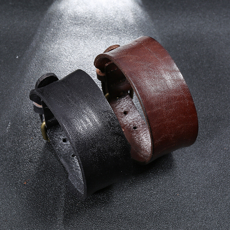 Men Women Punk Wide 3cm Leather Belt Wristband Bangle Cuff Bracelet Adjustable