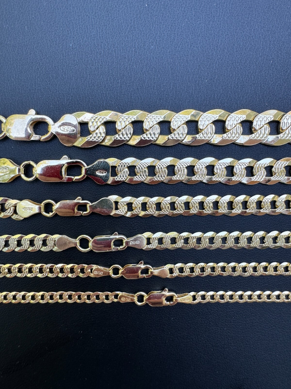 Men’s Cuban Chain Real 14k Gold Plated Solid 925 Silver Hip Hop ITALY 3-10.5mm