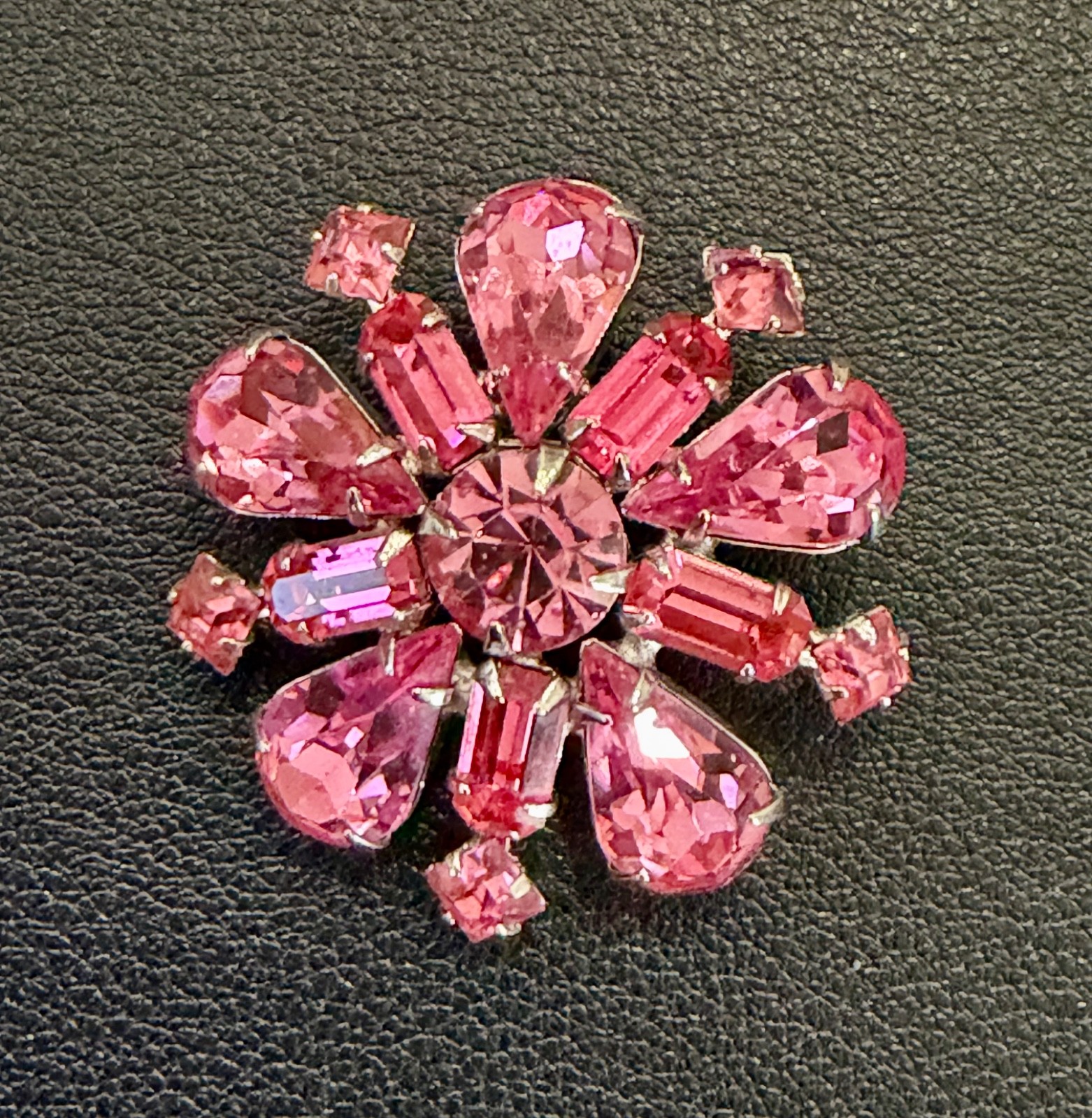 Rare Petit striking Vintage Signed Sherman Hot Pink Brooch in Mint Condition!