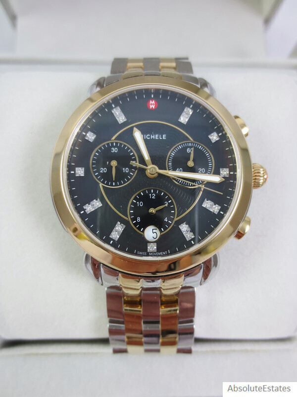 Michele Sidney Two Tone Silver Gold Chocolate Diamond Watch MW30A00C9132 Refurb
