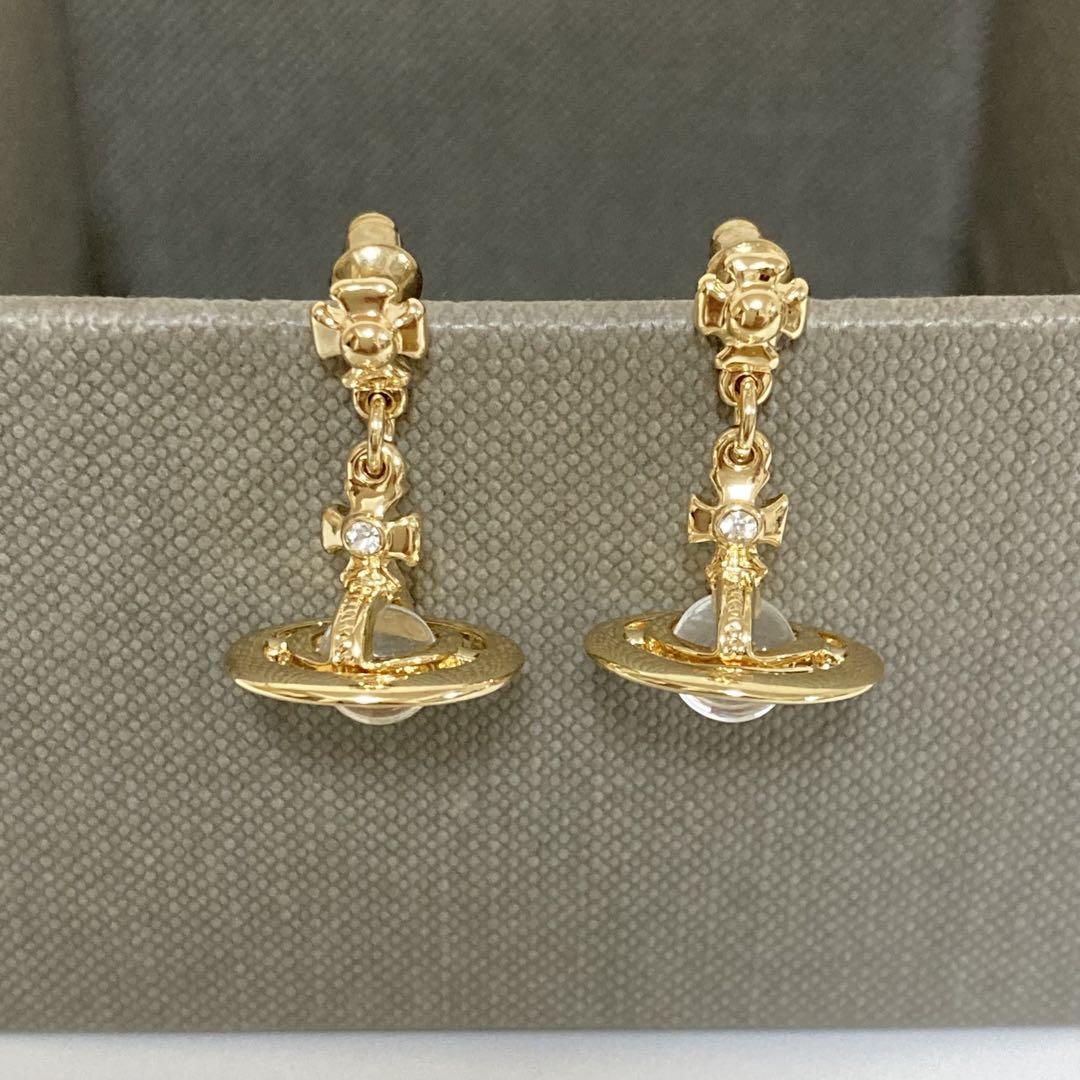 Vivienne Westwood Earrings Pierce Petite Orb Gold 2.5cm x 1.4cm w/drawstring
