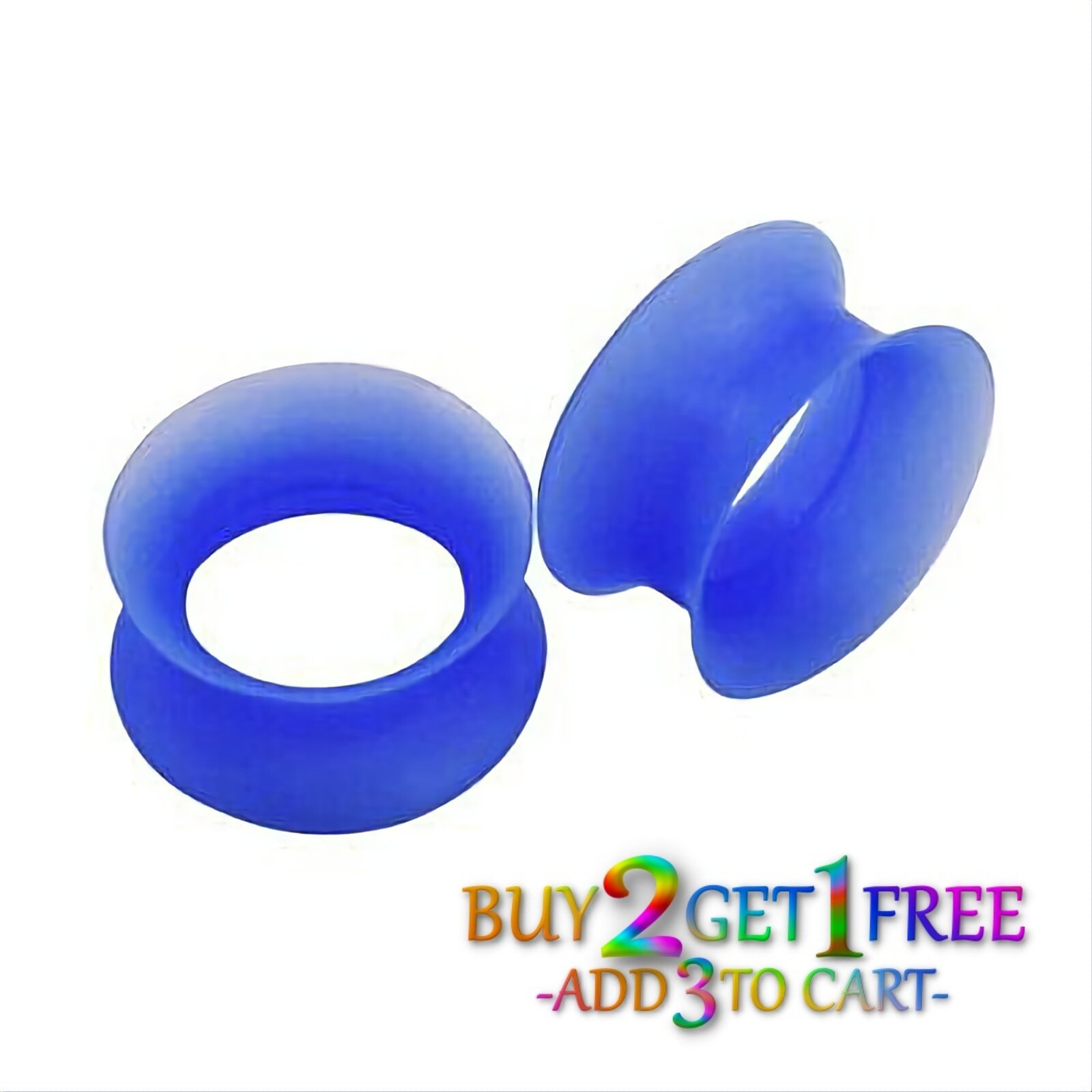 Pair 8g-40mm BLUE SILICONE EARSKIN TUNNELS Double Flare Gauges Thin Flesh 1020