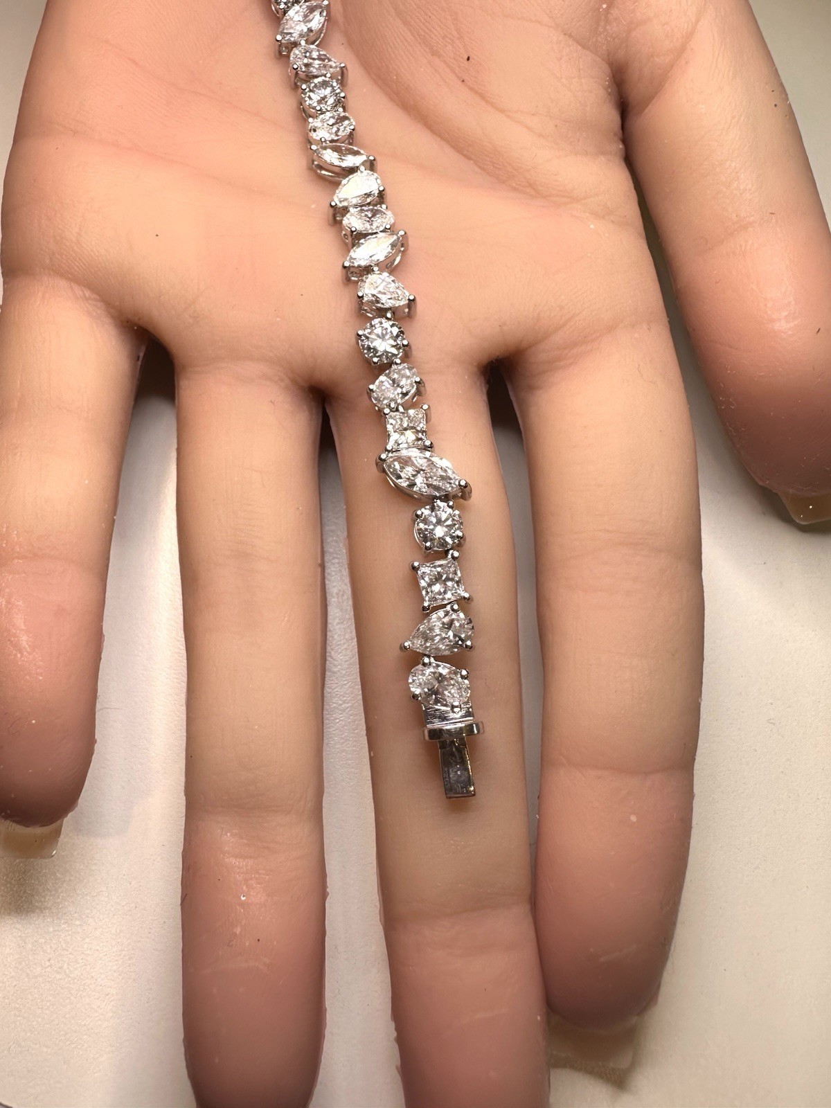 14K White Gold 12.30 CT Mixed-Shape Lab Created Diamond Tennis Bracelet