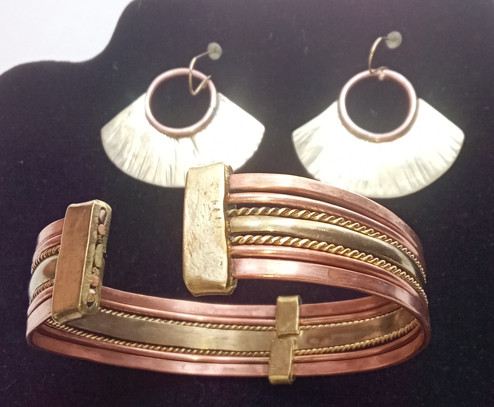 Pure Copper &Brass Set Cuff Bracelet & Earrings Renoir Style Handmade…