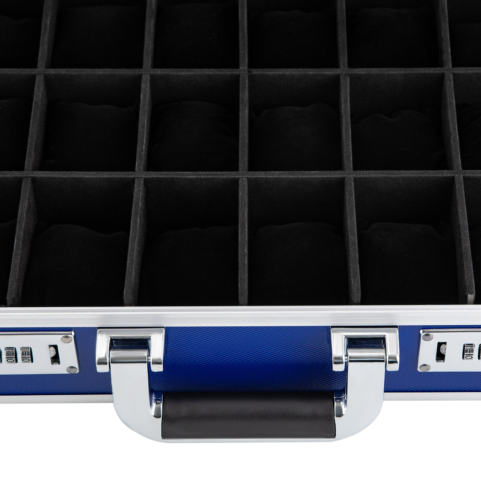 Blue 18-Slot Locking Watch Storage Case – Aluminum Alloy & ABS Briefcase