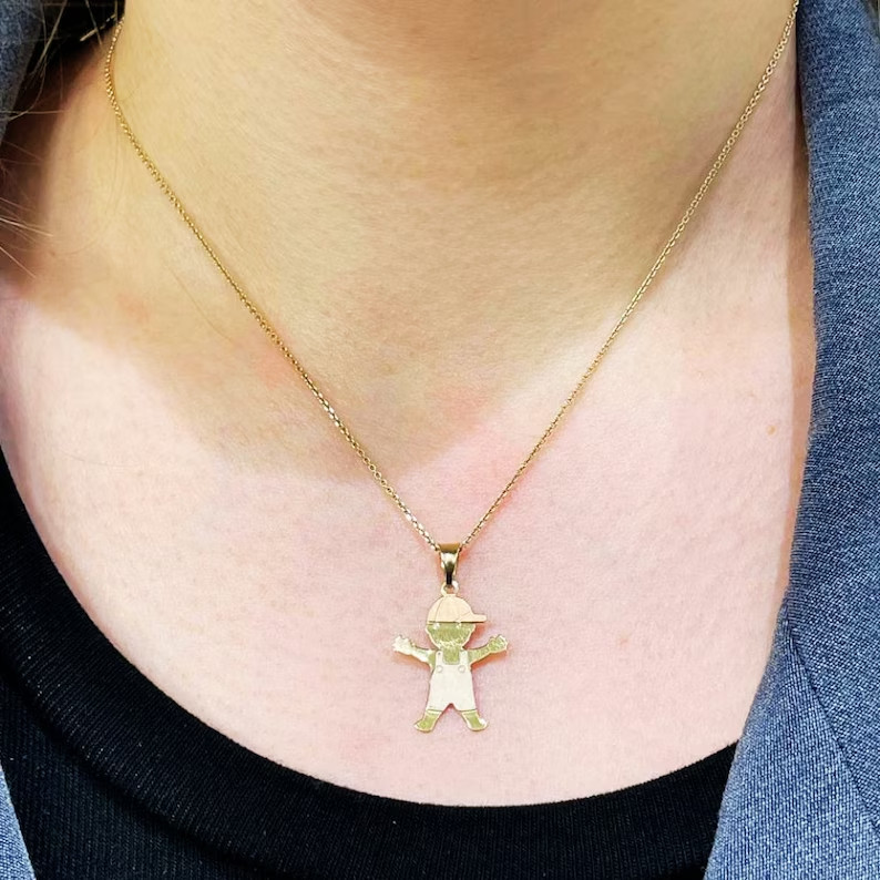 Little Boy Pendant in 14K Gold for Mom Baby Boy Charm for Necklace or Bracelet