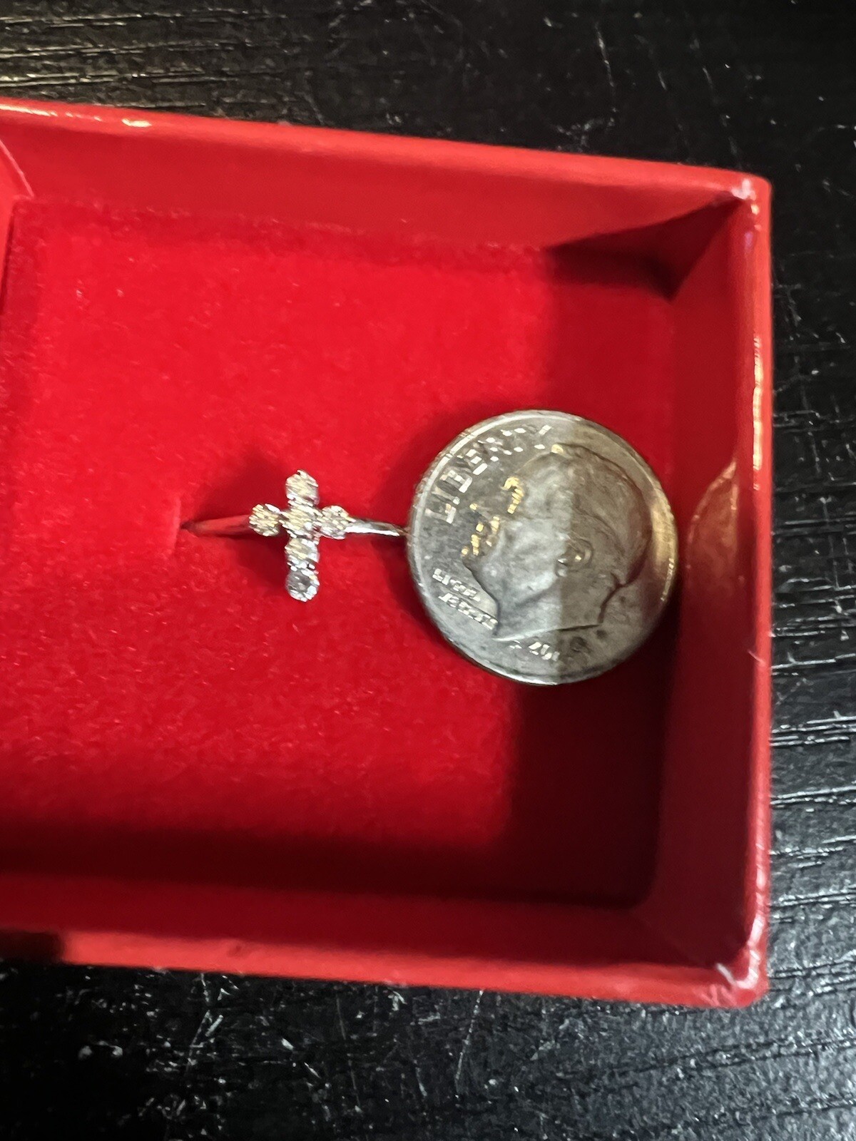 .06 ctw Round Cut Diamond Prong Set Cross Ring 14k White Gold Size 5.5approx.
