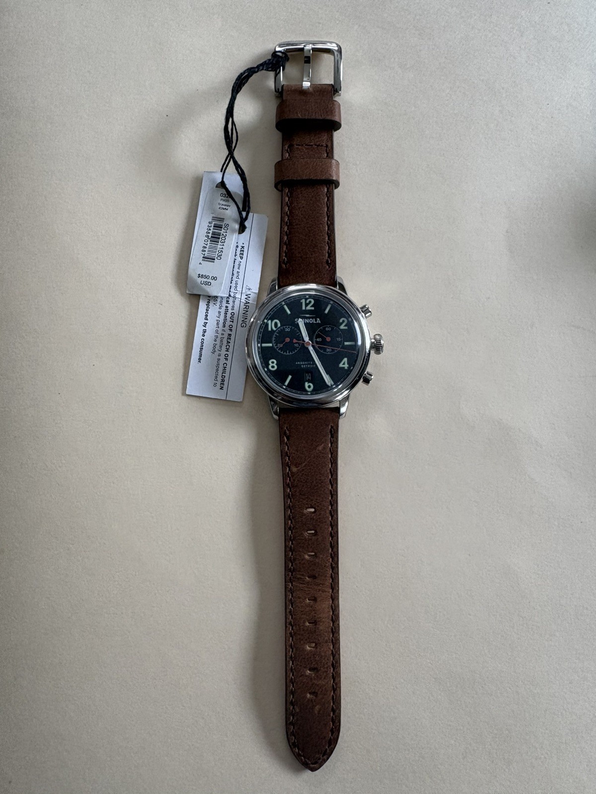 SHINOLA Detroit Men’s The Traveler S0120245782 2 Eye Chronograph Watch $850