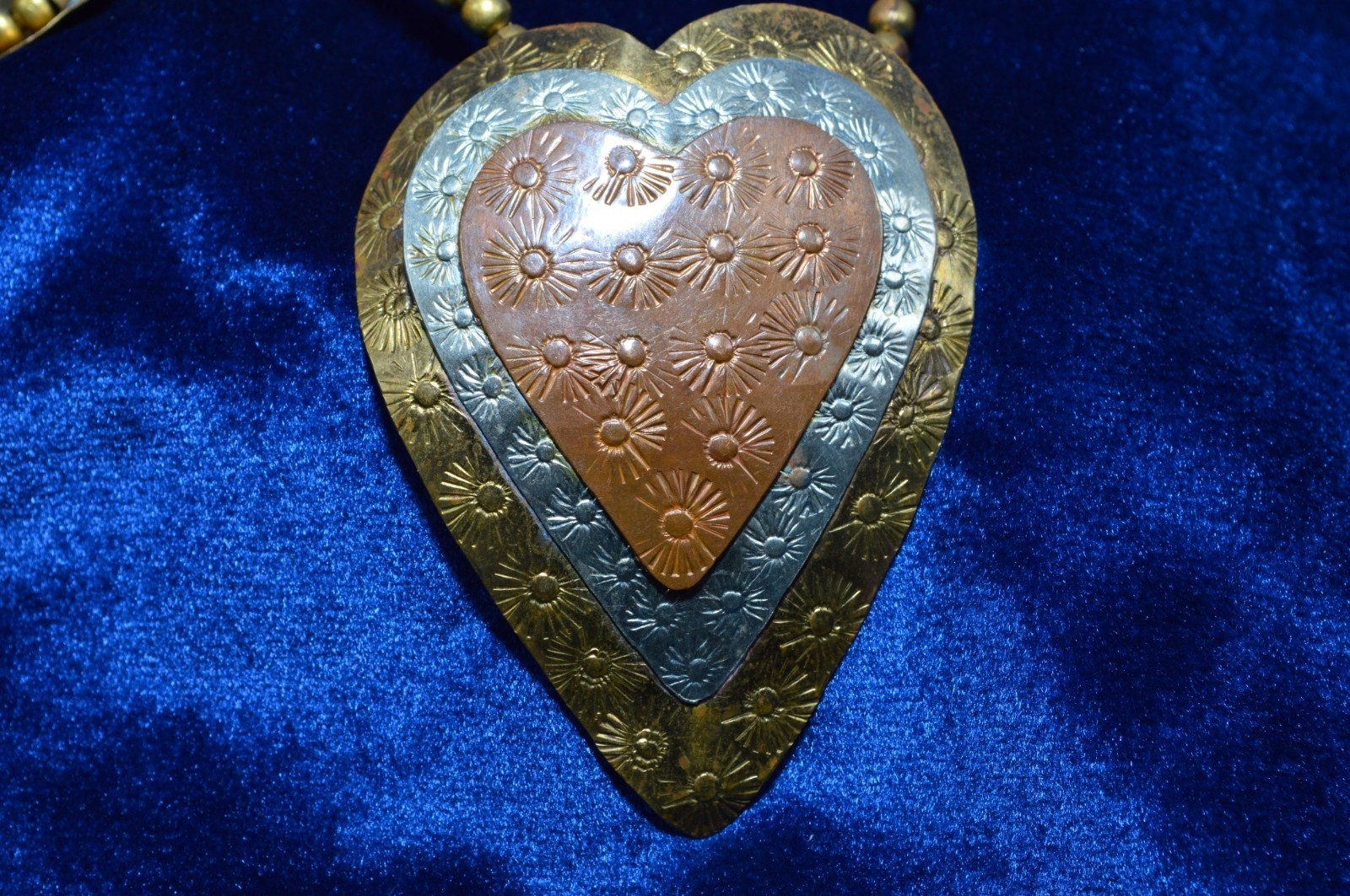 Boho Heart Necklace Copper Alloy Layered Hearts Matte Color Wash Hammered READ