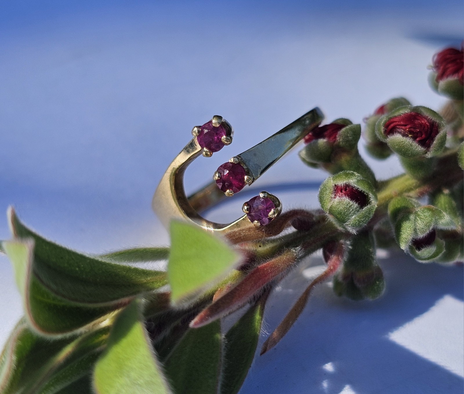 14k Solid Yellow Gold Red Spinel Bypass Gemstone Ring Adjustable 6.25 Size 2.29g
