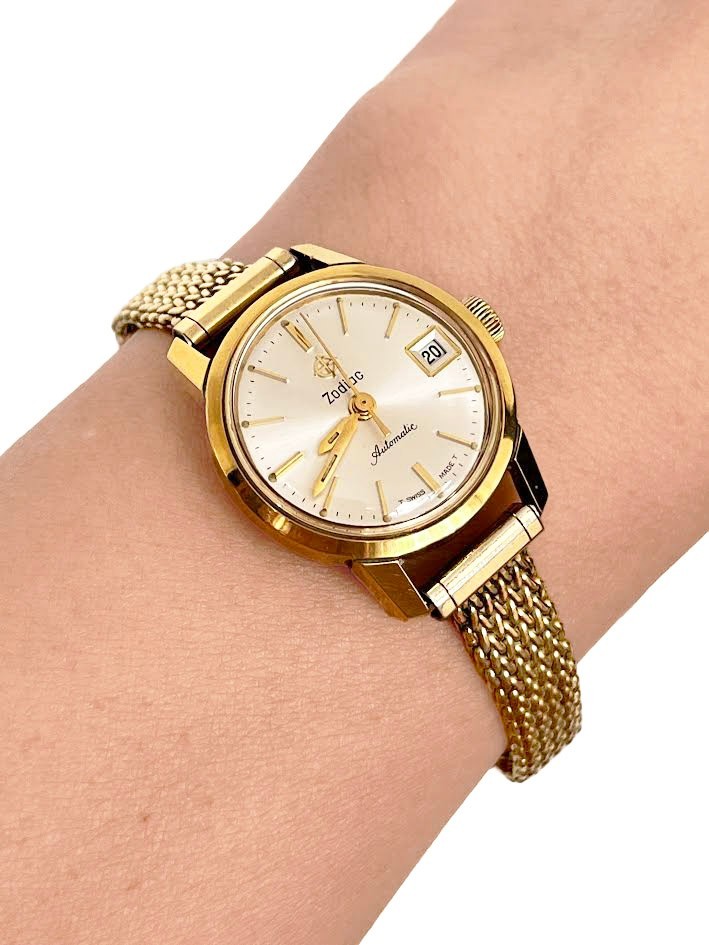 Vintage 1960s Zodiac Champagne Ladies Gold Filled Automatic Swiss Watch