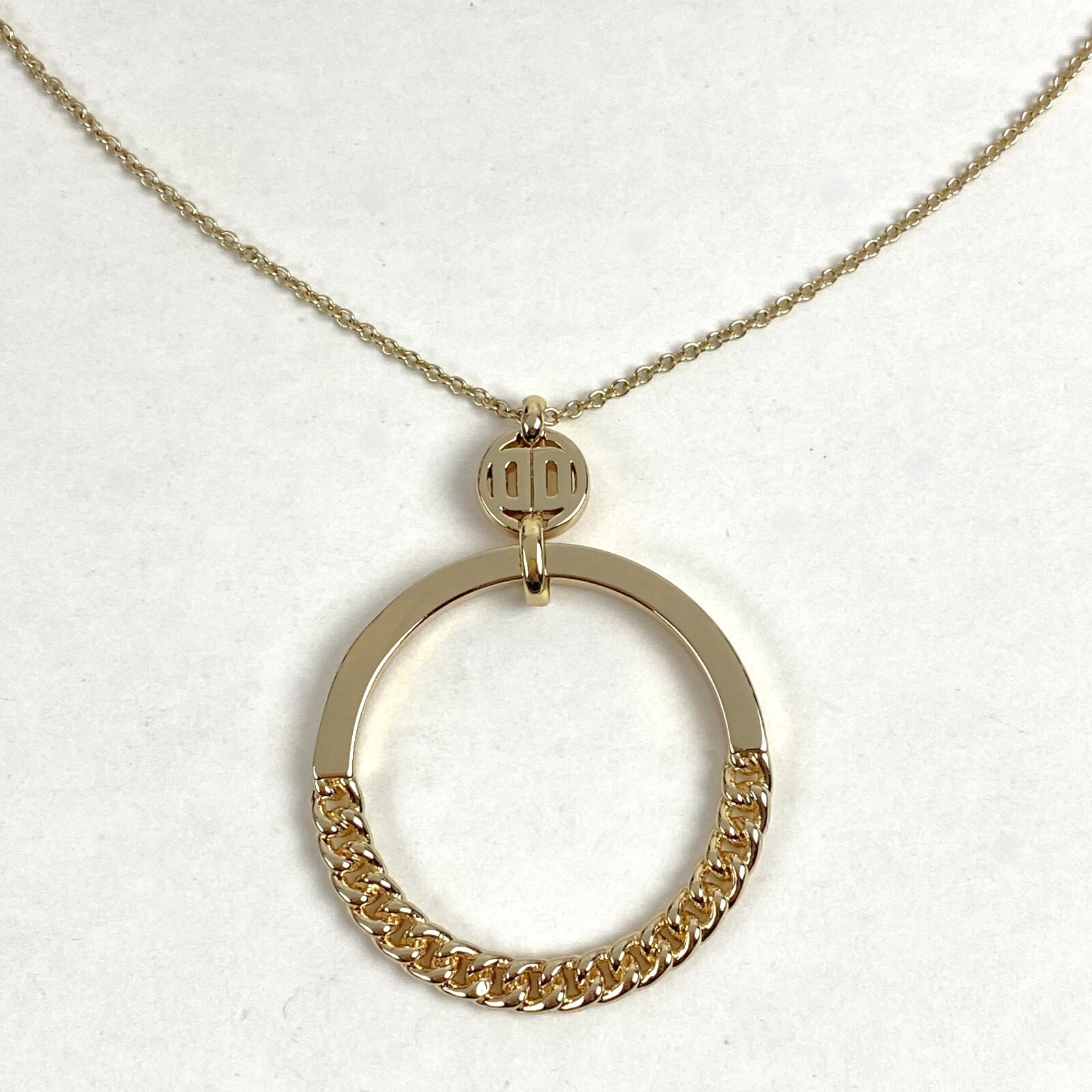 DKNY 38 inch Gold-Tone DD and Circle Chain Ring Pendant Slider Necklace