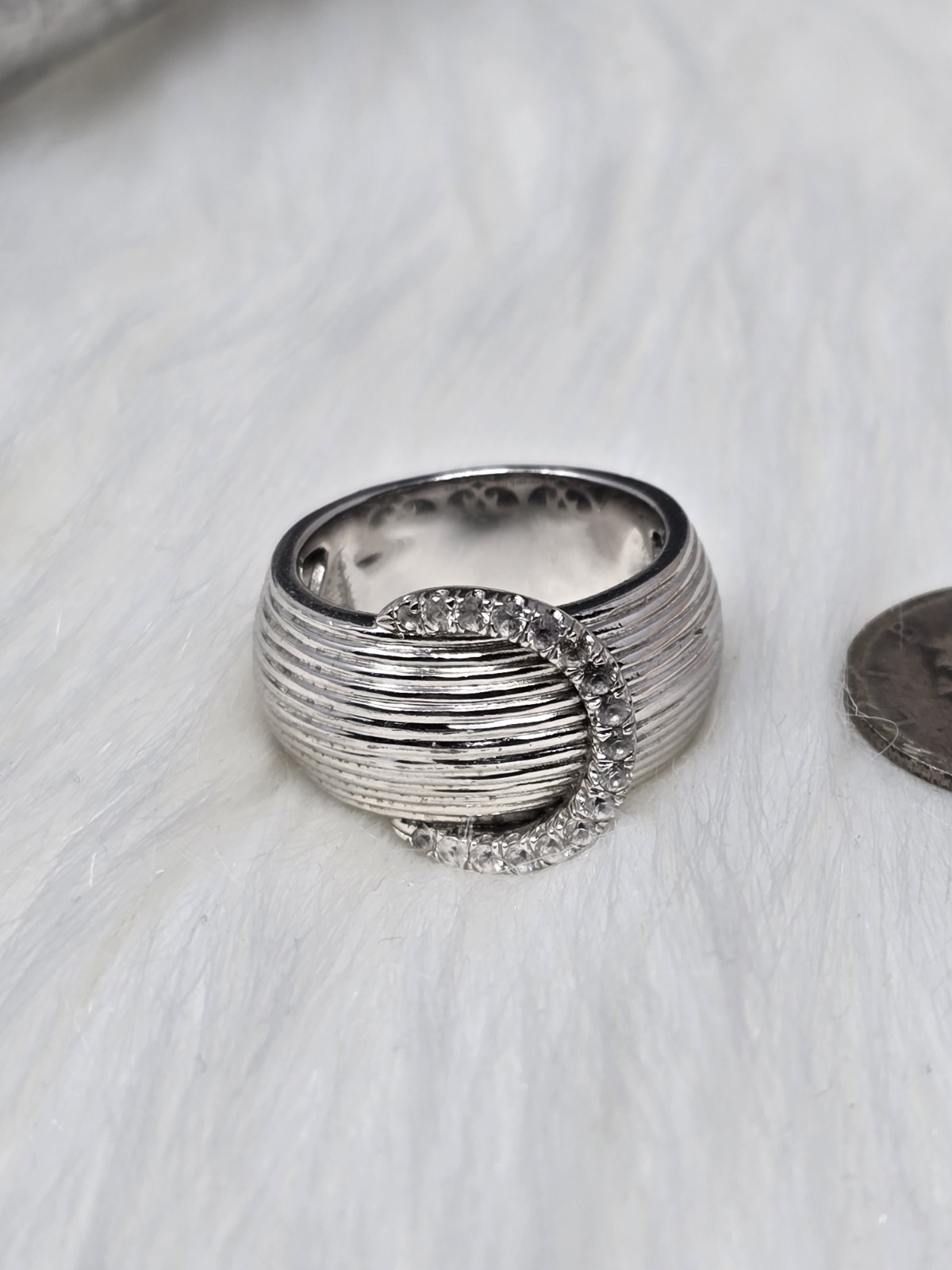 Gabriel & Co 925 Silver Wide Ribbed White Topaz Ring Size 7