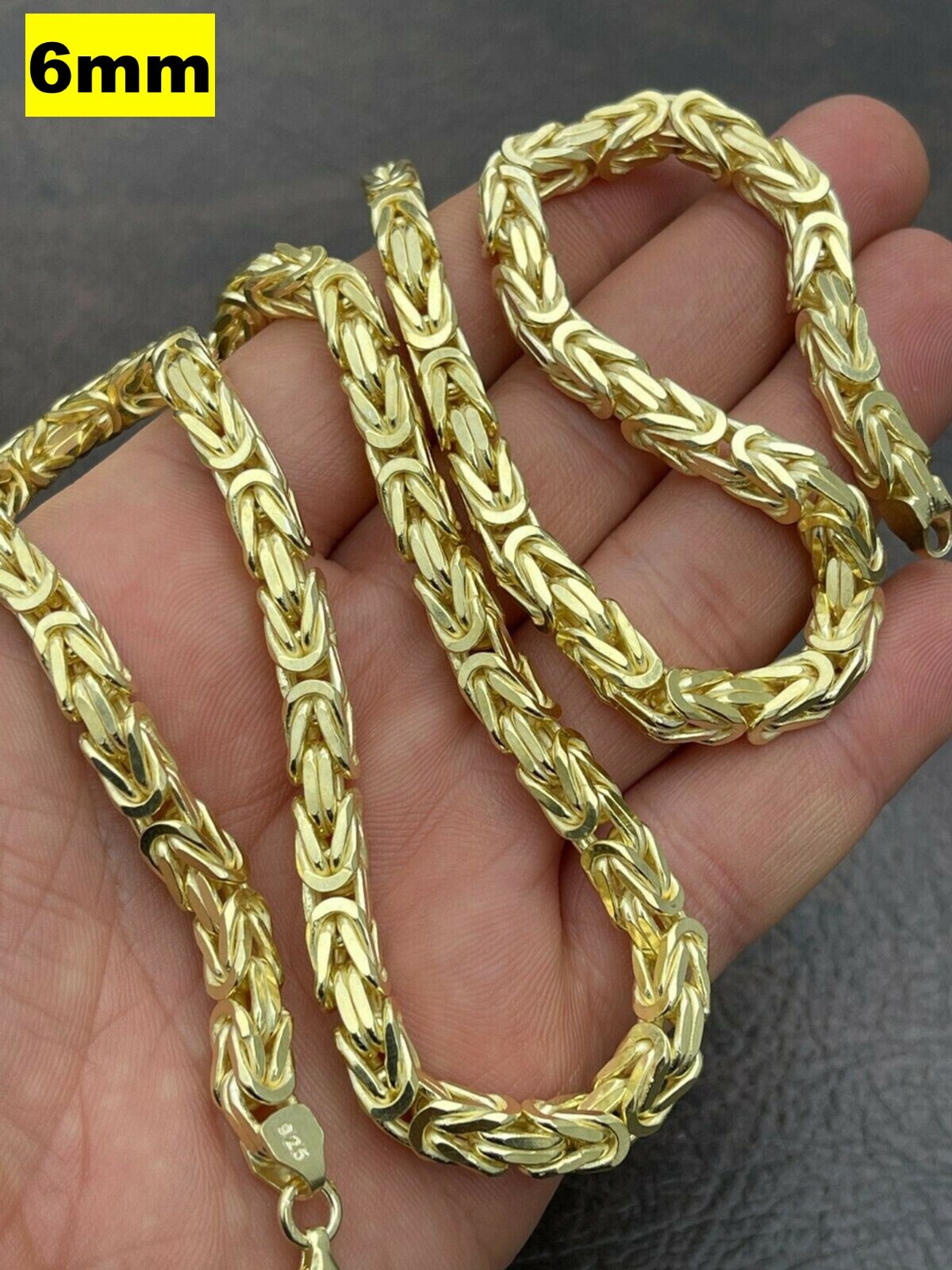 14k Gold Plated 925 Sterling Silver Byzantine Chain Mens Necklace 2.5-5mm 18-30″