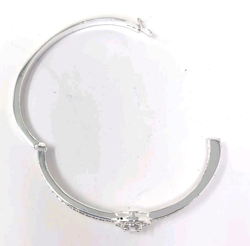 Sparkle Allure Cubic Zirconia Fine Silver Plate Oval Hinged Bangle Bracelet NEW