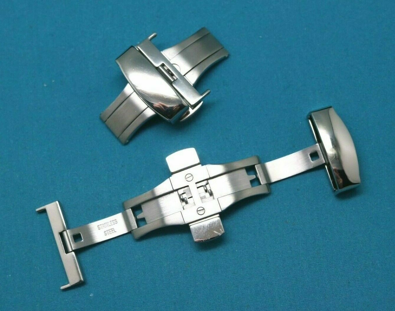 2Pcs 22mm 316L Stainless Push Button Deployment Buckle Fit Leather Watch Strap