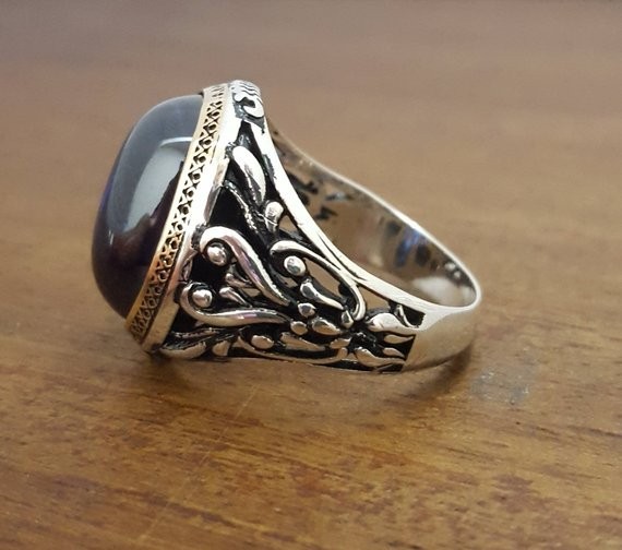 Solid 925 Sterling Silver AA Sapphire Zircon Gemstone Signet Men’s Unisex Ring