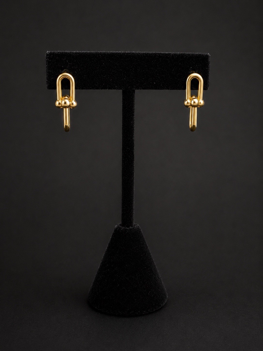 14K Yellow Gold Paperclip Link Stud Earrings Modern Ball Design 2.12g